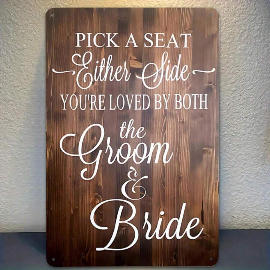 Rustic Wedding Sign - Pick A Seat Either Side - Wood Decor Ceremony ...
