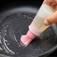 1 pieza Brocha de silicona para aceite, brocha para untar con tapa y escala de medición para cocina, hornear y asar a la parrilla