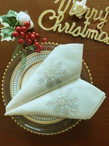 ABEST6522 Home&Living store 1pc 100% Polyester Embroidered Elegant Napkin, Suitable For Cafe, Restaurant, Party, Date, Wedding And Other Home Decor Occasions, Square Napkin - White Gold - View 8