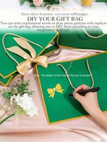 10个装 - 圣诞礼品袋，牛皮纸礼品袋，带蝴蝶结丝带，圣诞礼品包装购物袋，新年感谢礼品袋，带提手，横式纸质礼品袋，适合婚礼伴娘，男女通用，带提手，适合生日、婚礼、伴娘派对回礼、零售礼品袋、收纳袋（绿色） - 綠色 - 查看 7