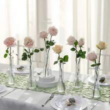 Vaso pequeno de vidro vintage francês com gargalo longo e pequena abertura, vaso de flores hidropônico transparente, item de decoração de mesa, simples e criativo, vaso de vidro transparente, toque sofisticado, vaso de flores rosas, Istyle, item de decoração de arranjo de flores para sala de estar.