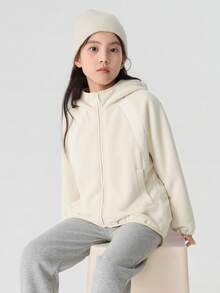 Balabala Tween Girl Jacket 2025 Fall New Polar Fleece Anti-Static Top - Milky White - View 3