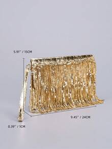 女士黑色亮片流苏手拿包、闪亮流苏晚装包、精致时尚的女士翻盖钱包，适合派对、约会、婚礼、礼物和购物。 - 彩色 - 查看 12