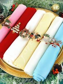 2-6pcs Christmas Napkin Rings Set, Deer, Christmas Tree, Vintage Gold Wreath, Candy Cane, Christmas Table Decor Napkin Holders, Christmas Party Napkin Rings
