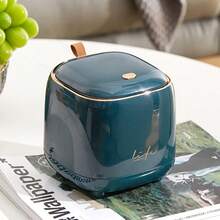 Stylish Mini Trash Can With Lid, White & Rose Gold Desktop Garbage Bin, Compact Wastebasket For Home Office, Bedroom, Living Room, Press-Type Lid Design, Elegant "Life" Lettering & Leather Handle, Space-Saving Small Trash Bin