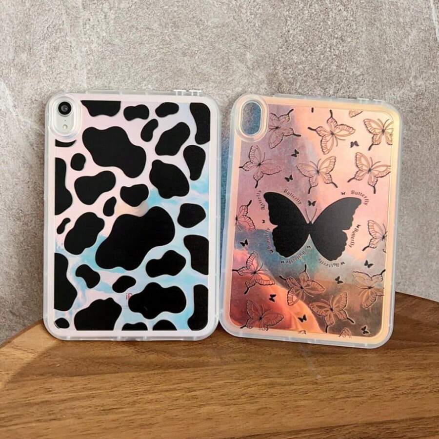 Holographic Cow Print/Butterfly Flat Protective Case, Compatible With Apple Tablet Protective Case