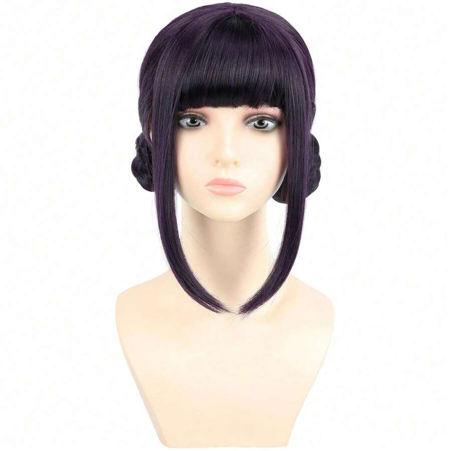 33 Inches Long Purple Braid Anime Costume Wig – High Temperature Heat Resistant Silk Fiber – Natural Looking Costume Wig For Halloween Party, Cosplay (Small Size) - 黑色紫色 - 查看 1