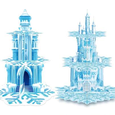 Set, Christmas Winter Party Cupcake Stands Frozen Birthday Party Decorations: 3-Tier Snowflake Winter Wonderland Theme Cupcake Holders For Princess Party Favors, Blue Castle Toppers Cup Cake Tower Stand