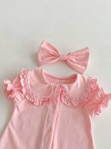 Bộ đồ liền thân ren ngọt ngào cổ điển cho bé gái - Màu Hồng baby - Xem 5