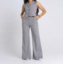 Elegant Tailored Vest And Wide-Leg Trousers Set - 灰色 - 查看 1
