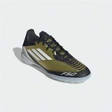 Adidas F50 League TF  Men's Artificial Turf/Hard Ground Firm Ground Soccer Cleats IG9282 - Gold MT/White/No. 1 Black - View 5