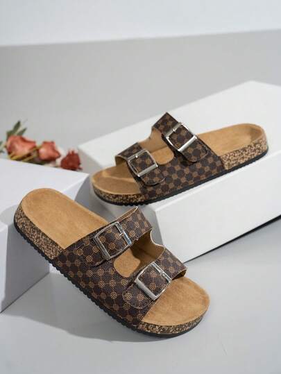 Sandalias planas versátiles de suela gruesa con un solo cierre, estilo retro casual tipo , adecuadas para adolescentes