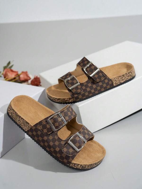 Sandalias planas versátiles de suela gruesa con un solo cierre, estilo retro casual tipo , adecuadas para adolescentes