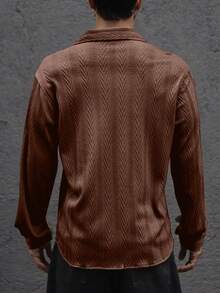 Áo sơ mi dài tay nam FEIAO họa tiết đồng xu cổ điển, chất liệu polyester nhẹ, dệt thô, màu trơn, thích hợp mặc mùa Thu/Đông. - Màu nâu  Mocha - Xem 3