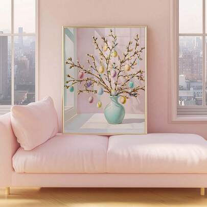 1pc Easter Tree Painting, Easter Egg Printed Matter, Easter Egg Wall Decoration, Easter Egg Decorative Printed Matter, Spring Wall Decoration Poster Canvas Wall Art, Funky Girl Art, Inspirational Quote Art, Home Decor, Canvas Hanging, Easter Art.