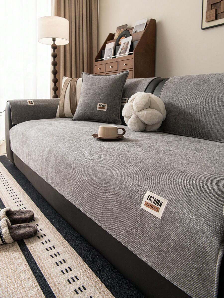 1 件雪尼尔沙发垫套,简约现代风格宠物友好型防脏防滑沙发保护套,春秋防猫抓沙发套适用于 L 型组合沙发和 1/2/3/4 座沙发(单独出售) - 深灰色 - 查看 1