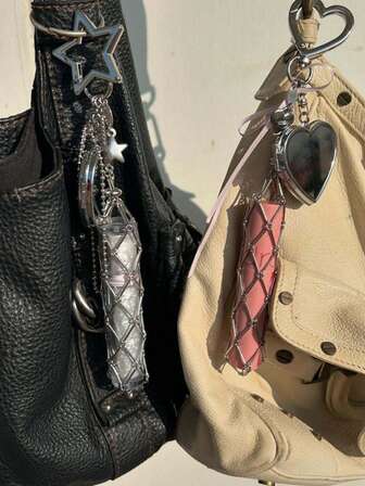 Creative Hanging Decorations Love Star Charm Mesh Bag Lipstick Holder Stainless Steel Lip Balm Pouch Metal Keychain Gifts For Women Gifts For Men