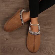 Soft Sole Womens Boots Solid Color House Shoes Plush Lining Cotton Fuzzy Slippers Bedroom Slippers Autumn Winter Indoor Outdoor - 棕色 - 查看 5