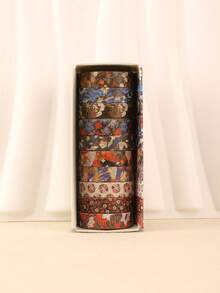 10 Rolls/Box Of Retro Good Luck Washi Tape With Colorful Floral Patterns, Suitable For Diy Crafts, Scrapbooking, Decoration, Craft Material Accessories, Notebooks, And Gift Wrapping. Perfect As A Gift For Friends, Classmates, And Craft Enthusiasts. Back To School , Valentine's Day, Halloween, Christmas, Thanksgiving, Birthday, Homecoming Season Gifts, St. Nicholas Day, Three Kings' Day, Merry Christmas. 10 Rolls Of Rich Floral Planner Tape.