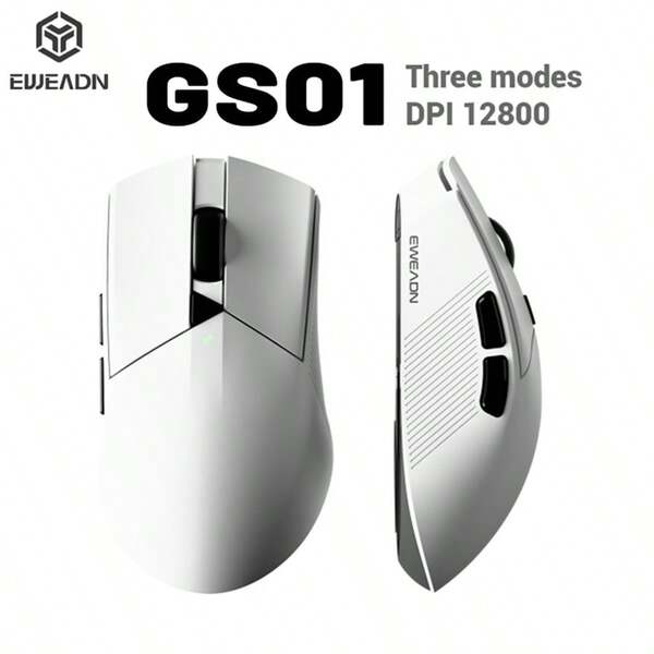 EWEADN GS01 Gaming Office Mouse, 3 Connection Modes: Wired/2.4G/Bluetooth, Lightweight Esports Mouse For Medium/Small Hands, 12800 DPI, White, Red, Black