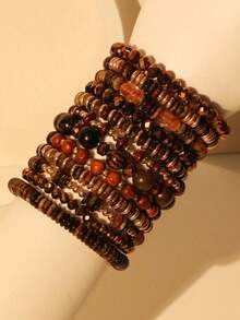 12pcs/Set Bohemian Style Brown Beaded Bracelets, Suitable For Women Vacation, Beach & Daily Wear - S-400 Dark Brown Crystal - View 13