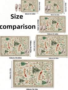 1pc Christmas Classic Deer Forest Beige Carpet, Suitable For Living Room, Anti-Slip Rust Red Retro Farmhouse Carpet, Suitable For Bedroom, Dining Room, Dorm, Office, Home Decor - 米色 - 查看 2