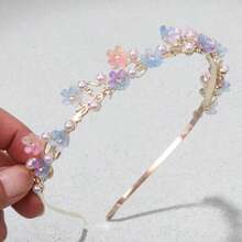 1 pieza Diadema floral rosa con decoración de perlas falsas, aro de pelo elegante y versátil con rhinestones, adecuado para novia, accesorio diario, regalo, fiesta, diadema, accesorios para el cabello