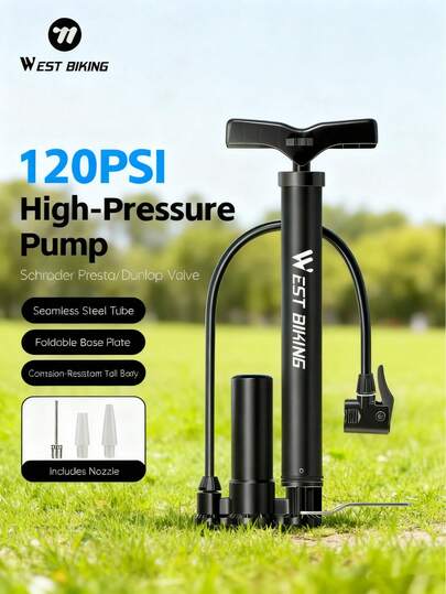 WEST BIKING مضخة هواء قائمة على الأرض متعددة الأغراض WEST BIKING 120 رطل/بوصة مربعة (للدراجات/الكرات/حلقات السباحة) - قاعدة مانعة للانزلاق ، مقياس ضغط إنالوج ، إخراج ثنائي الوضع ، أنبوب فولاذي شديد التحمل