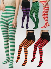1pc Striped Tights, European & American Popular Christmas Striped Pantyhose, Skinny Mismatched (Fits Up To 130lbs), Cozy - Multicolor - View 3