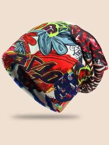 Y2K Style Brimless Beanie Hat With Gothic Print, Warm Knitted Cap For Men And Women, Outdoor Winter, All-Over Print, Stackable Beanie, Tropical Boho Party Casual Cute Polyester Knit Hat, Four Seasons