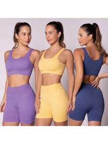 SELENE Bermuda Shorts Seamless Selene Ribbed Sport Women's Gym Fitness Basic Original - 淺黃色 - 查看 2