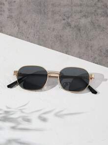 1 件装男士金属矩形镜框金色时尚眼镜，休闲简约设计有色镜片 Y2K 眼镜，适合活动派对和节日 - 彩色 - 查看 3