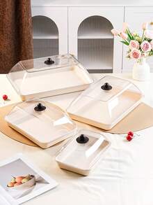 Multi-Size Rectangular Display Plastic Trays With Dustproof Lids, Unbreakable, Reusable Fruit/Dessert/Snack/Cake Platters, Suitable For Festivals, Weddings, Parties, And Banquets - Milky White - View 2