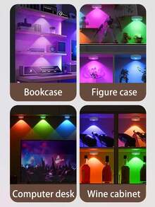 3 luzes recarregáveis para armários com controle remoto, 9 cores RGB, reguláveis, modos suave e intermitente, luminária magnética para armários, prateleiras, decoração de parede