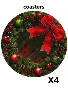 4 Stück Weihnachts-Lebkuchenmann runde hitzebeständige Diatomeen-Erde Untersetzer/Tischsets mit Weihnachtsmann-Mütze und Schal-Design - geeignet für Weihnachts-Esszimmer, Weihnachtsparty-Dekoration, Weihnachtstisch-Dekoration, nur von Hand waschen