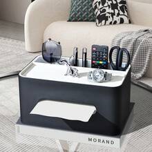 3-In-1 Elegant Storage System, Upgraded PU Leather Multi-Function Tissue Box, Desktop Smart Compartment Napkin Holder - Multicolor - View 9