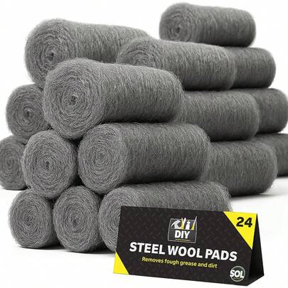  SOL 24pk Steel Wool Pads – Fine Grade 0 Metal Scourers For Polishing, Buffing, Rust Removal, Paint Prep – Multipurpose Scourers For Cleaning Wood, Furniture, Surfaces & DIY Tasks