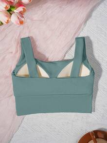 Runway Rest Top de yoga transpirable con sujetador deportivo con función de absorción de impactos y recogida que le da una hermosa forma de espalda, top de entrenamiento para gimnasio - Turquesa - Ver 6
