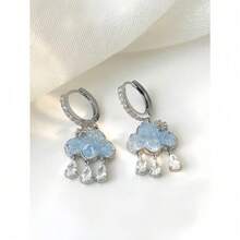 1 Pair Unique Designed Blue Rhinestone Cloud Tassel Drop Earrings, Gorgeous - Bạc - Xem 4
