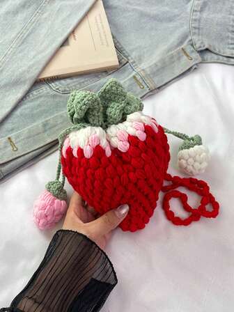 1 pieza Bolso bandolera hecho a mano con patrón de fresa tejido