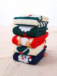 Calcetines de Navidad divertidos y lindos de dibujos animados, calcetines de toalla de invierno roja con diseños navideños para hombres y mujeres