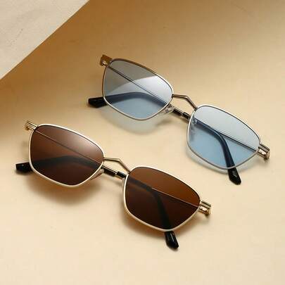 1 件复古方形金属个性化男女时尚眼镜，适合日常穿着、户外旅行、驾驶、音乐节配饰