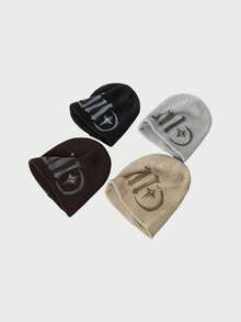 1顶复古街头风字母月亮印花保暖针织帽，男女通用，秋冬季（注意：手绘图案不建议水洗）