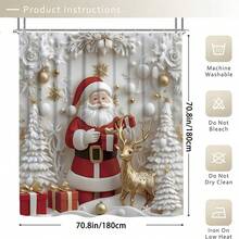1/3/4pcs Merry Christmas Winter Decorations Shower Curtain Set Santa Tree Ball Faux 3D Cute Red Golden White Shower Curtain Bathroom Set, Minimalist Cartoon Waterproof And Wear-Resistant Accessories,With 12 Hooks - Includes Toilet Seat Cover, Bath Mats, And Rugs - Non-Slip Polyester Fabric - Washable - Perfect For Holiday Decor,Home/Bedroom/House/Western Decor