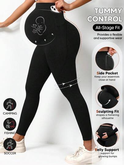 1pc High Waist Maternity Legging Over The Bump, Seamless Stretch Pregnancy Pants With Belly Panel, Buttery Soft For All Stages – Lounge, Yoga, Casual Wear