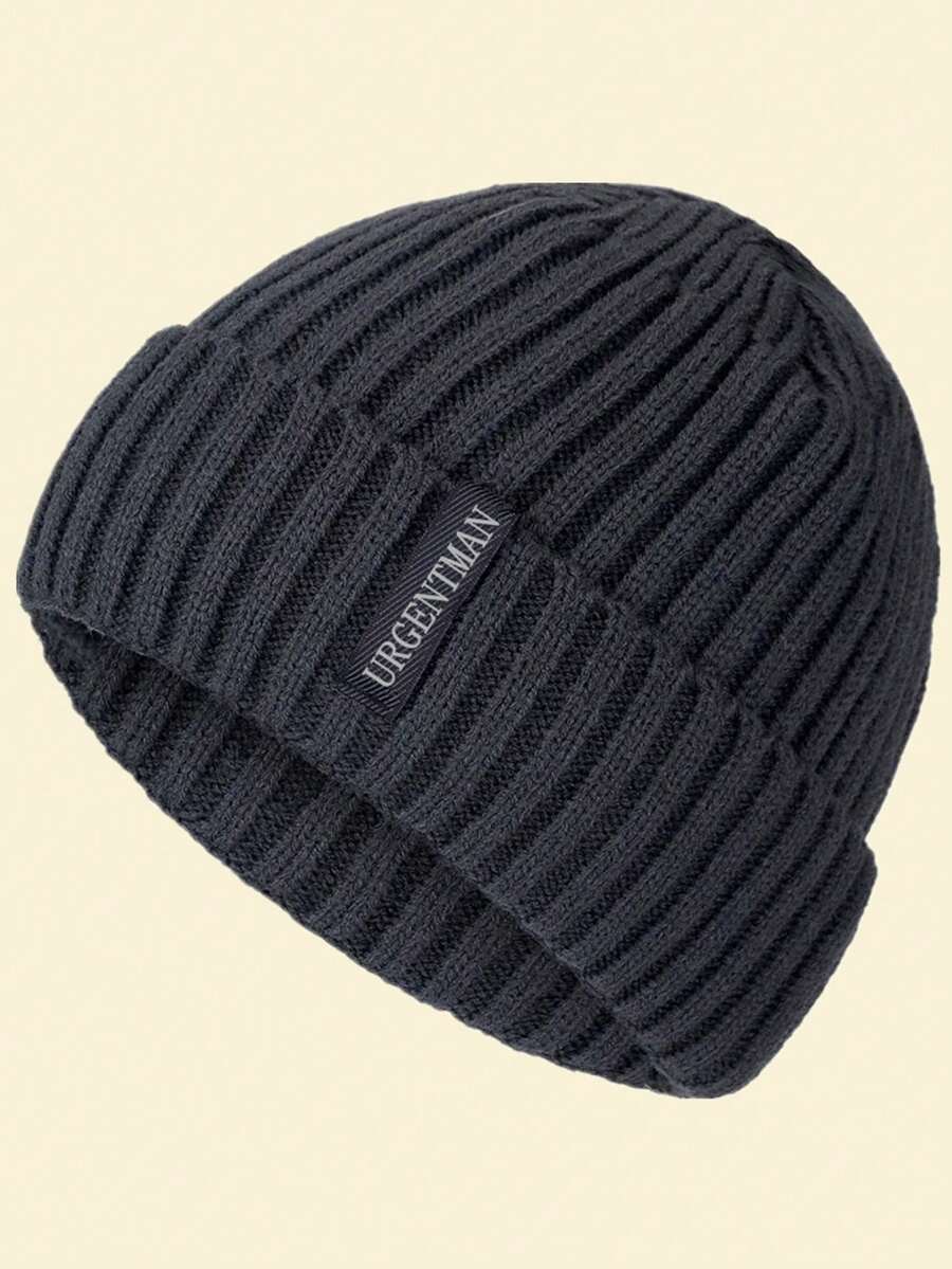 URGENTMAN 1顶男士抓绒贴花针织帽，适合秋冬季穿着。 - 灰色 - 查看 1