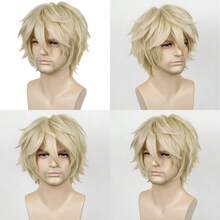 JFAlacos Blonde Wig Short Fashion Spiky Layered Anime Cosplay Wig Halloween Christmas Carnival Dr Up Pretend Play Party Wig Gift+Cap Christmas Day - Blonde - 查看 1