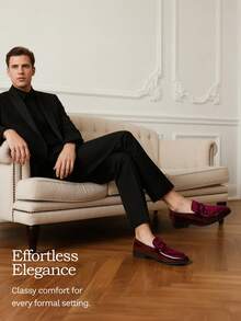 Men's Tuxedo Patent Classic Velvet Loafer Slip On Shoes For Wedding Party Shoes - 酒紅色 - 查看 7