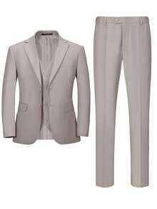 Men's Plus-Size Suit Set, Slim Fit Formal Suit With Vest & Pants, Includes Garment Bag, Ideal For Business, Wedding, Prom - Màu be - Xem 3