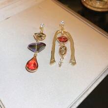 Vintage Colorful Irregular Drop Earrings For Women Fashion Asymmetric Design Earrings Jewelry - 彩色 - 查看 4